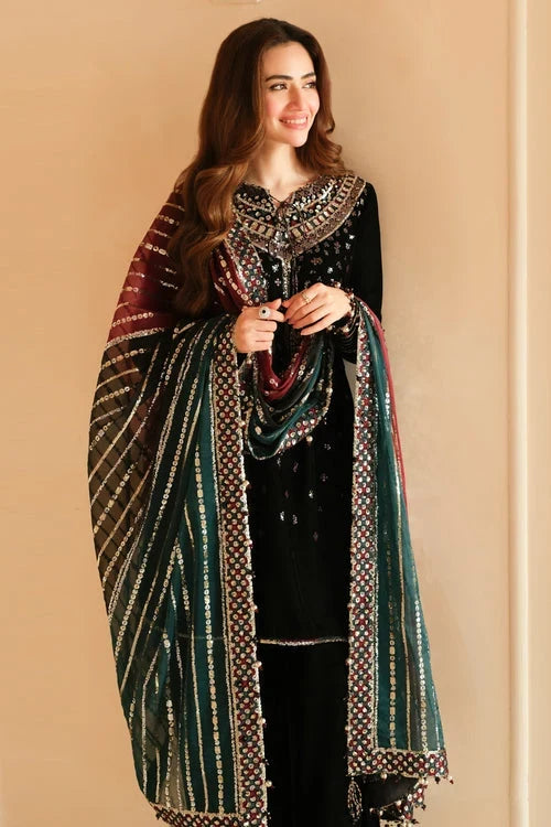 03-Piece Velvet Suit With Sequin Embroidery | Ready To Wear