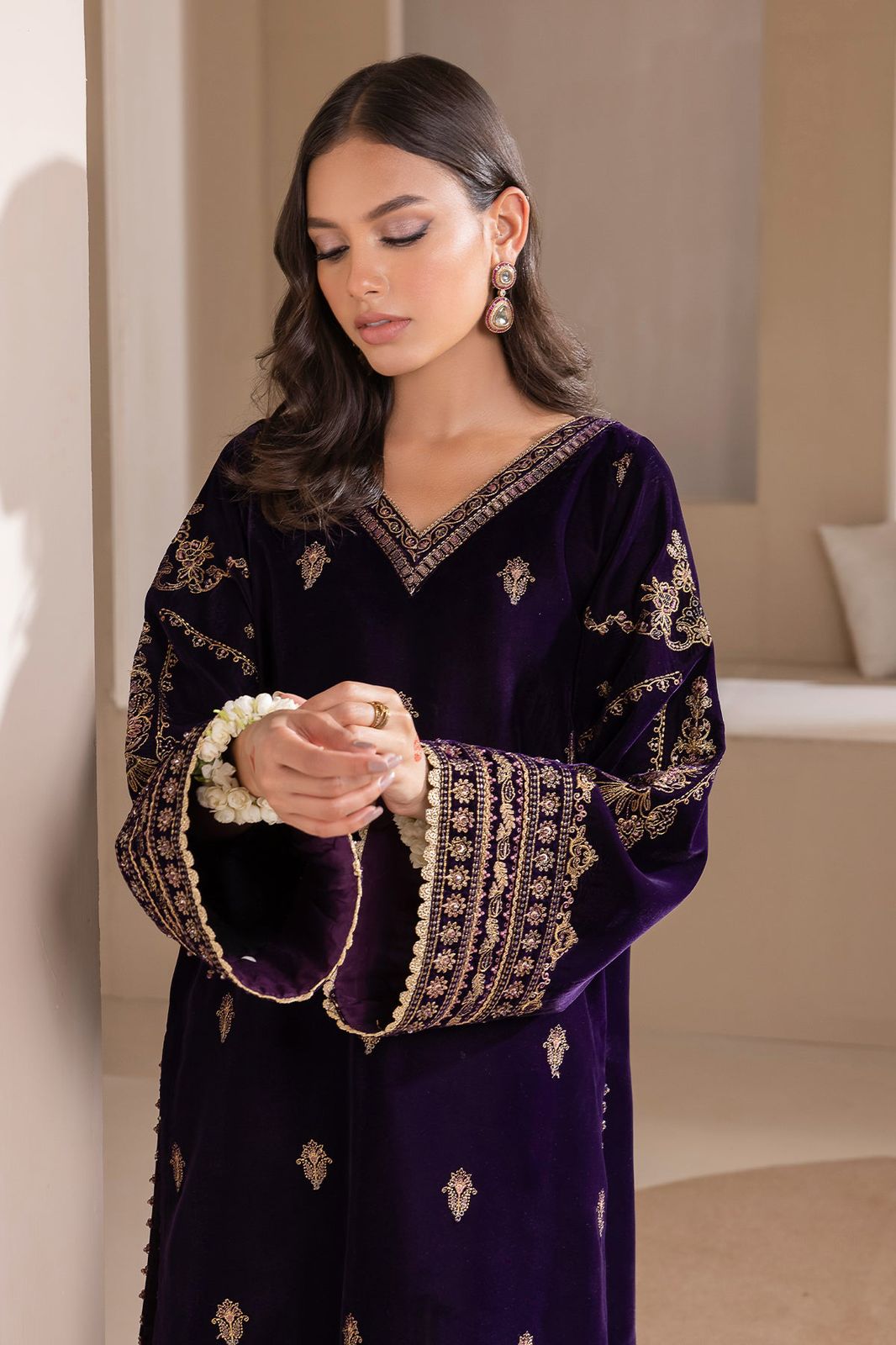3 Piece Stitched Velvet Suit - Ready To Wear