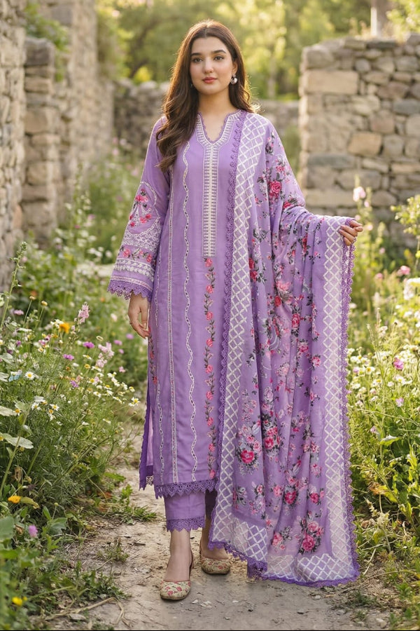 03-Piece Suit With Chikankari Embroidery - Ready To Wear