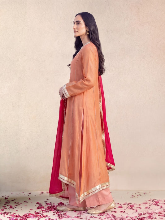 Mishry Peach & Hot Pink - 03-Piece Zari Net Suit | Ready To Wear