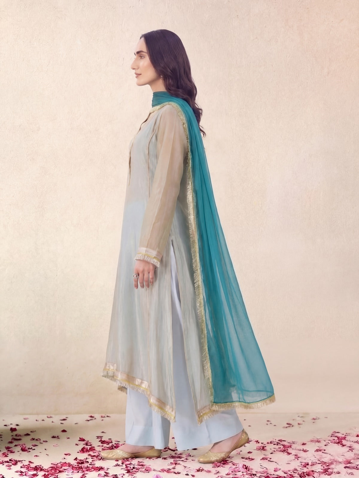 Mishry Aqua & Turquoise - 03-Piece Zari Net Suit | Ready To Wear