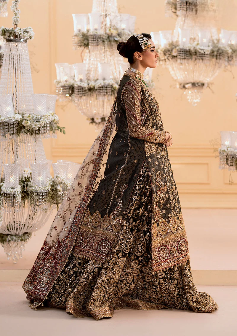 Deep Antique Bronze & Charcoal: Heavy Embroidered Organza Suit | Ready To Wear