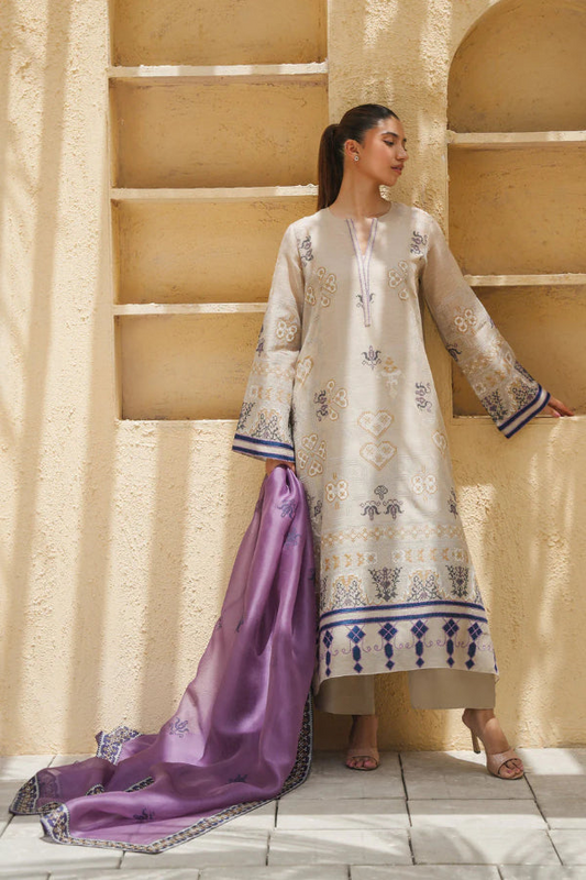 Soft Gray - 03-Piece Khaddi Corduroy Suit | Ready To Wear