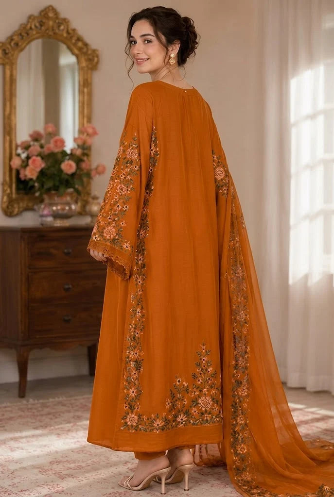 Warm Ochre Mustard: Embroidered Silk Kaftan Style Shirt | Ready To Wear
