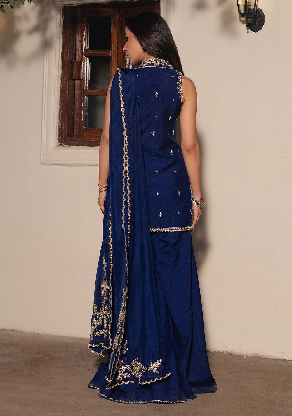 Deep Navy Blue: Silk Embroidered Short Shirt & Wide Palazzo | Ready To Wear