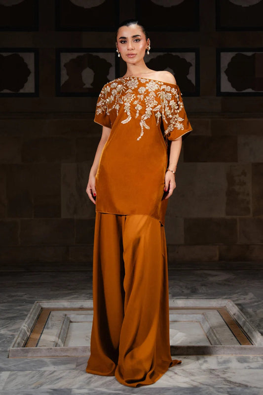 02 Piece - Mustard Velvet Ready To Wear