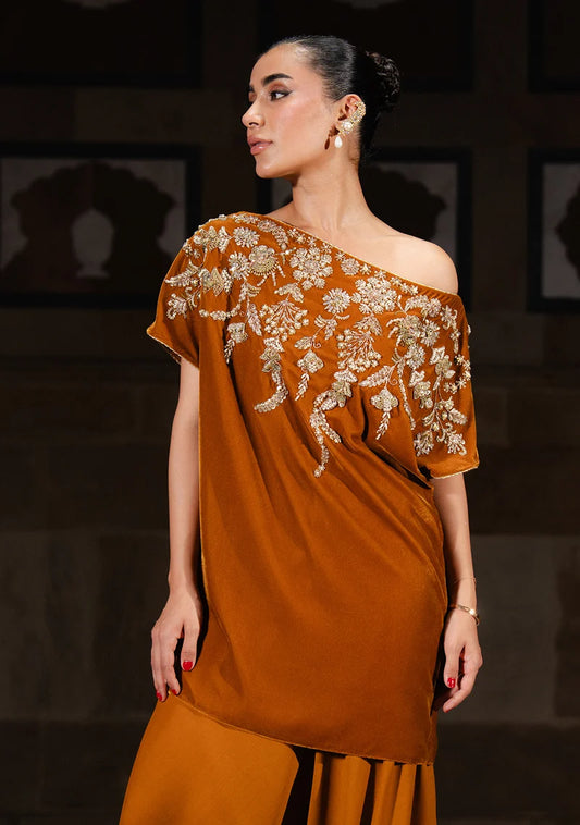 02 Piece - Mustard Velvet Ready To Wear