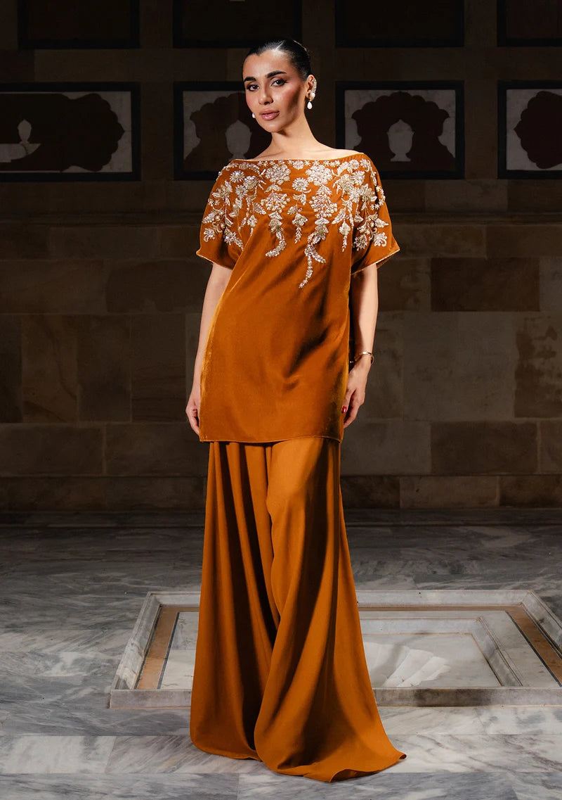 02 Piece - Mustard Velvet Ready To Wear